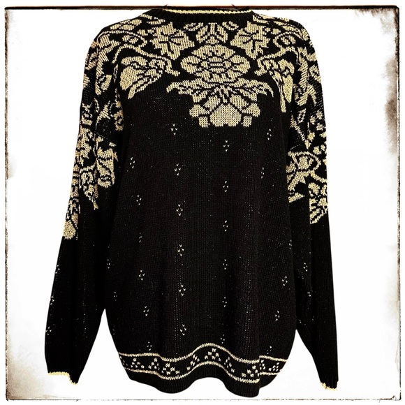 JJ Browne Sweaters - JJ Browne Sweater L Knit Florall Gold Lame Vintage